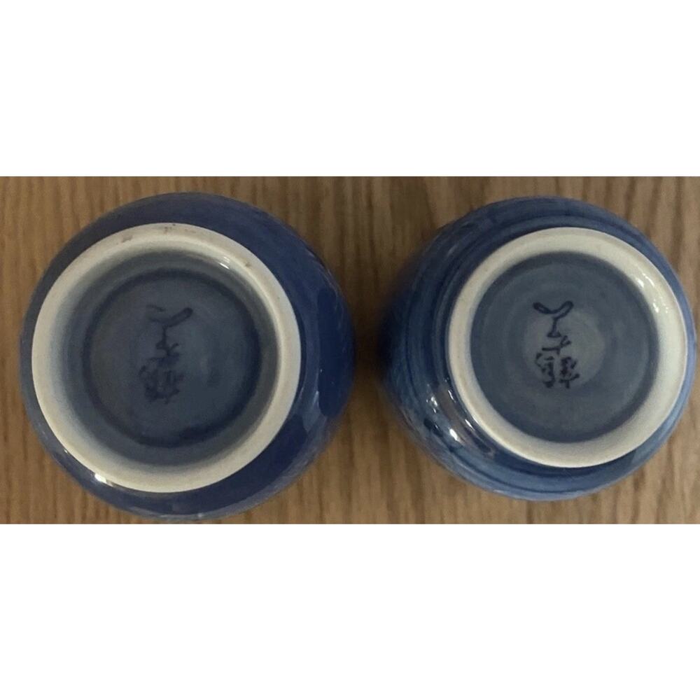 Vtg Japanese Kyusu Tea Set Blue hand painted Botanical Prcln Yokode Teapot Cups - Picture 6 of 7